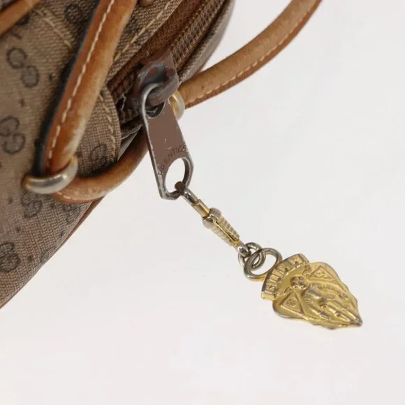 GUCCI Micro GG Supreme Shoulder Bag PVC Beige Gold